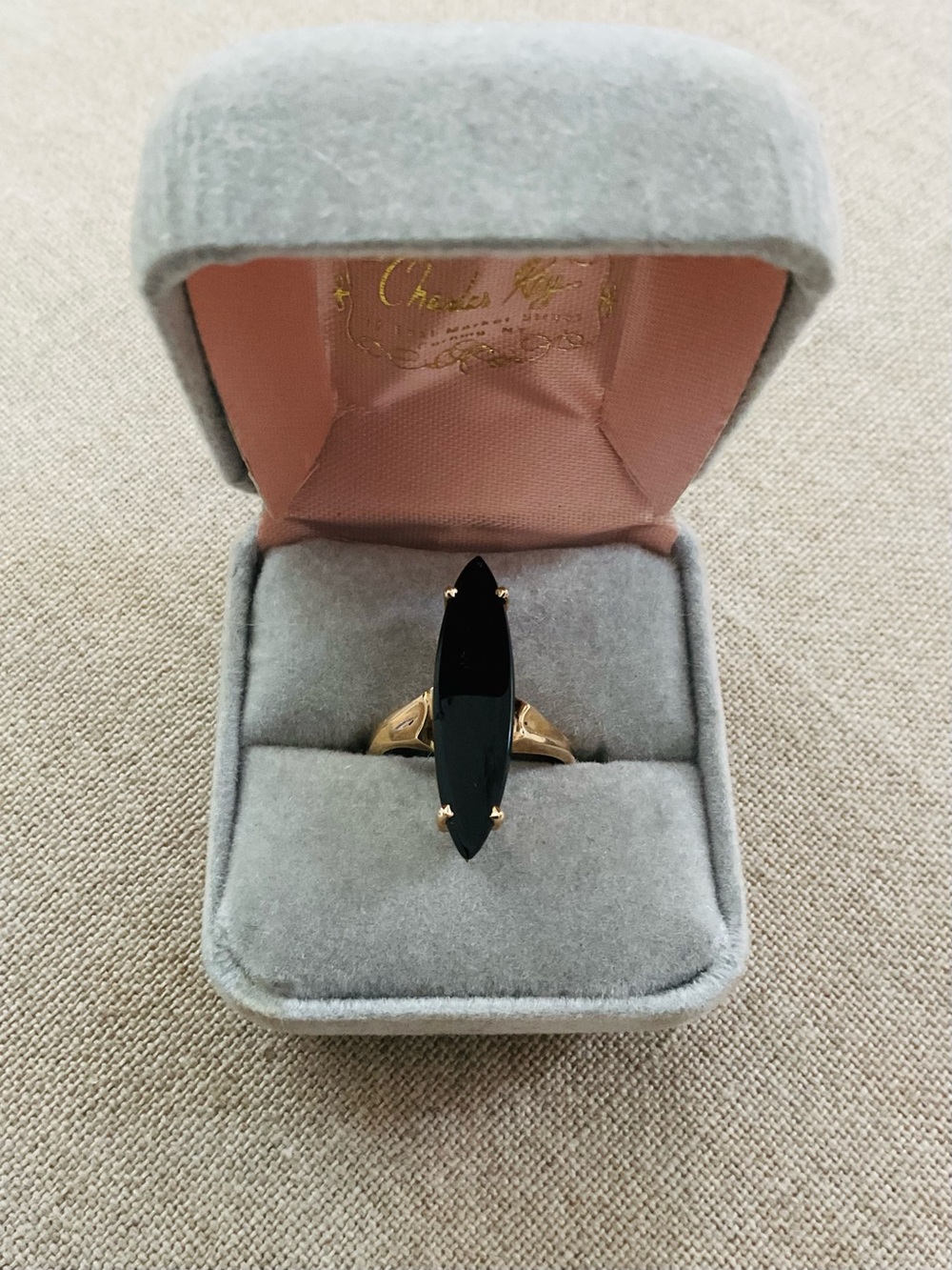 Vintage 1970s 10K Gold Black Onyx Marquise Ring Size 5.75 3.67g